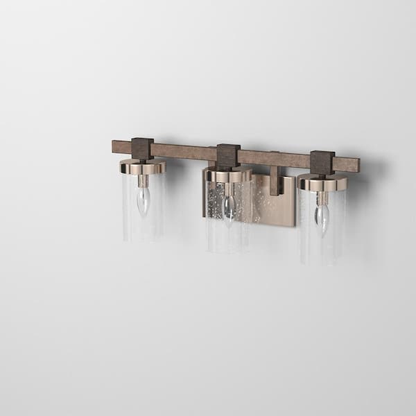 Bridlewood 3-Light Stone Grey with Brushed Nickel Bath Light with Clear Seedy Glass