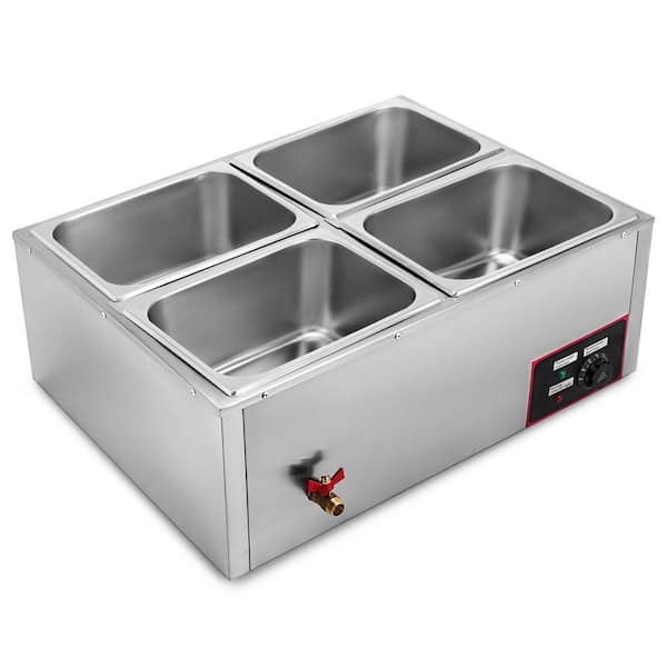 4-Pan Commercial Food Warmer 1200Watt Electric Steam Table 6 in. Deep Stainless Steel Buffet Bain Marie 34 Qt.