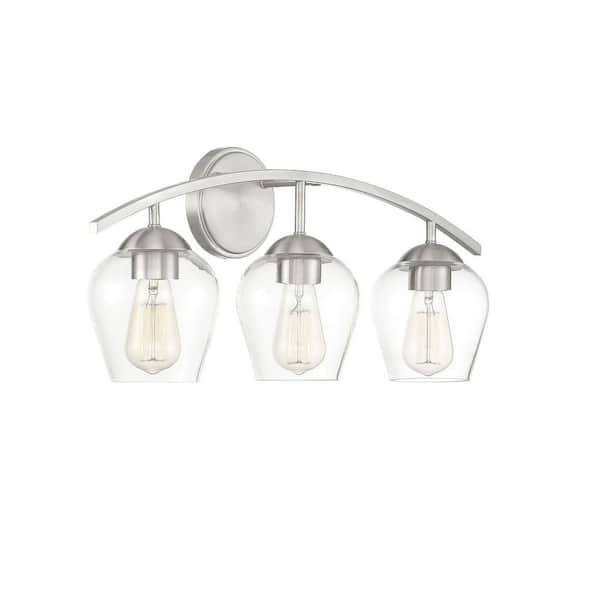 24 in. W x 10.37 in. H 3-Light Brushed Nickel Bathroom Vanity Light with Clear Glass Shades