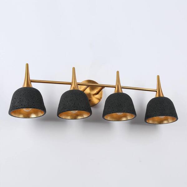 28.7 in. 4-Light Black and Electroplated Copper Vanity Light with Metal Shade