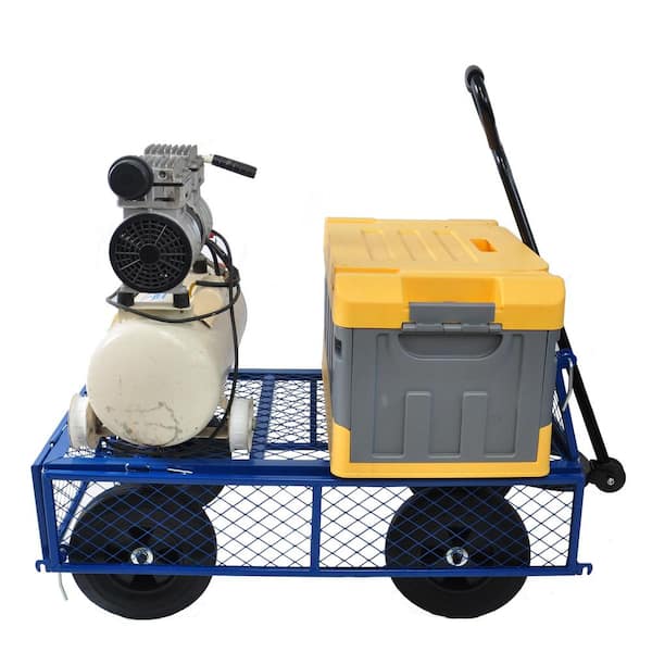 3.5 cu.ft. Mesh Steel Frame Wagon Heavy-Duty Push Garden Cart with Removable Sides for Outdoor Lawn Landscape in Blue