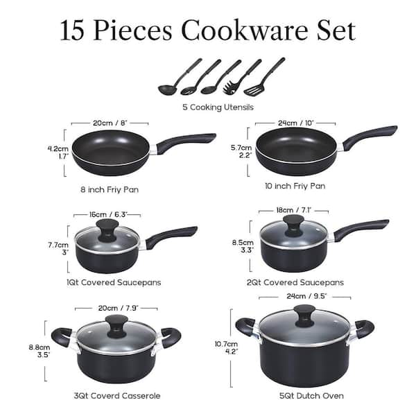 Stay Cool Handle 15-Piece Aluminum Nonstick Cookware Set in Black