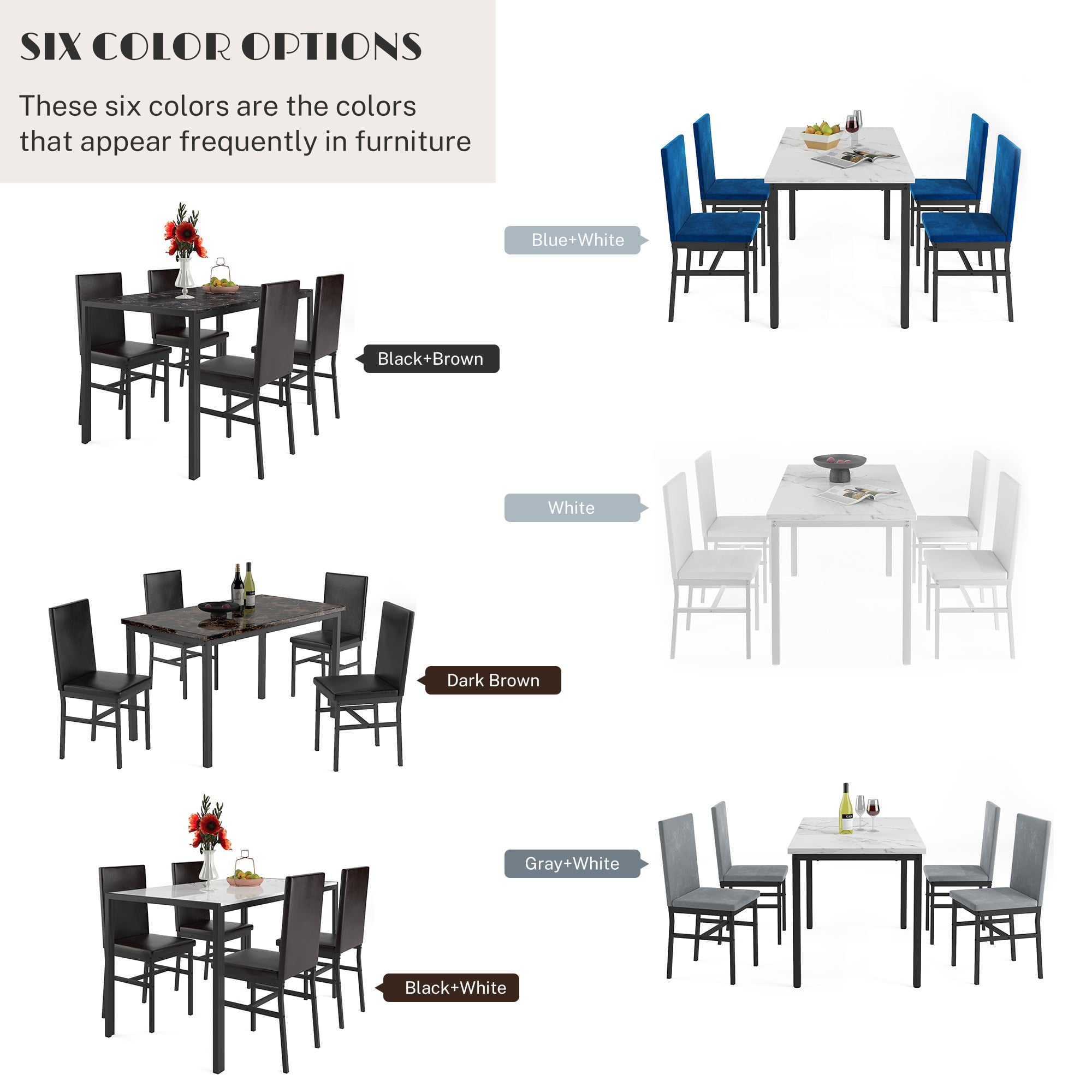 Paproos Dining Table Set for 4, Modern 5-Piece Kitchen Table Set with Marble Top and Velvet Upholstery Chairs, Heavy Duty Dinette Sets for Breakfast Nook, Dining Room Table and Chairs, Gray