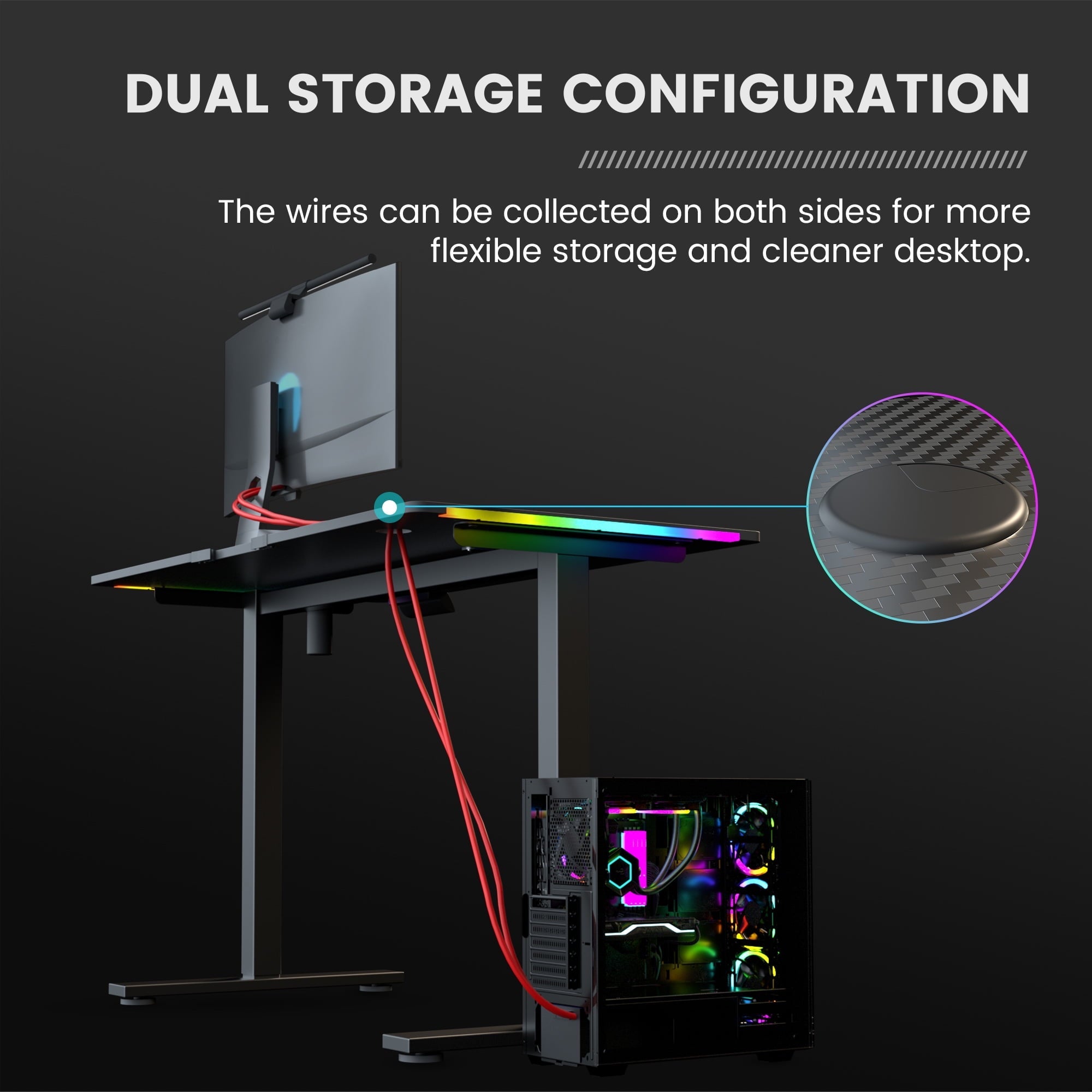 GTRACING Electric Adjustable Height Standing Gaming Desk with RGB Light and Mouse Pad, Black