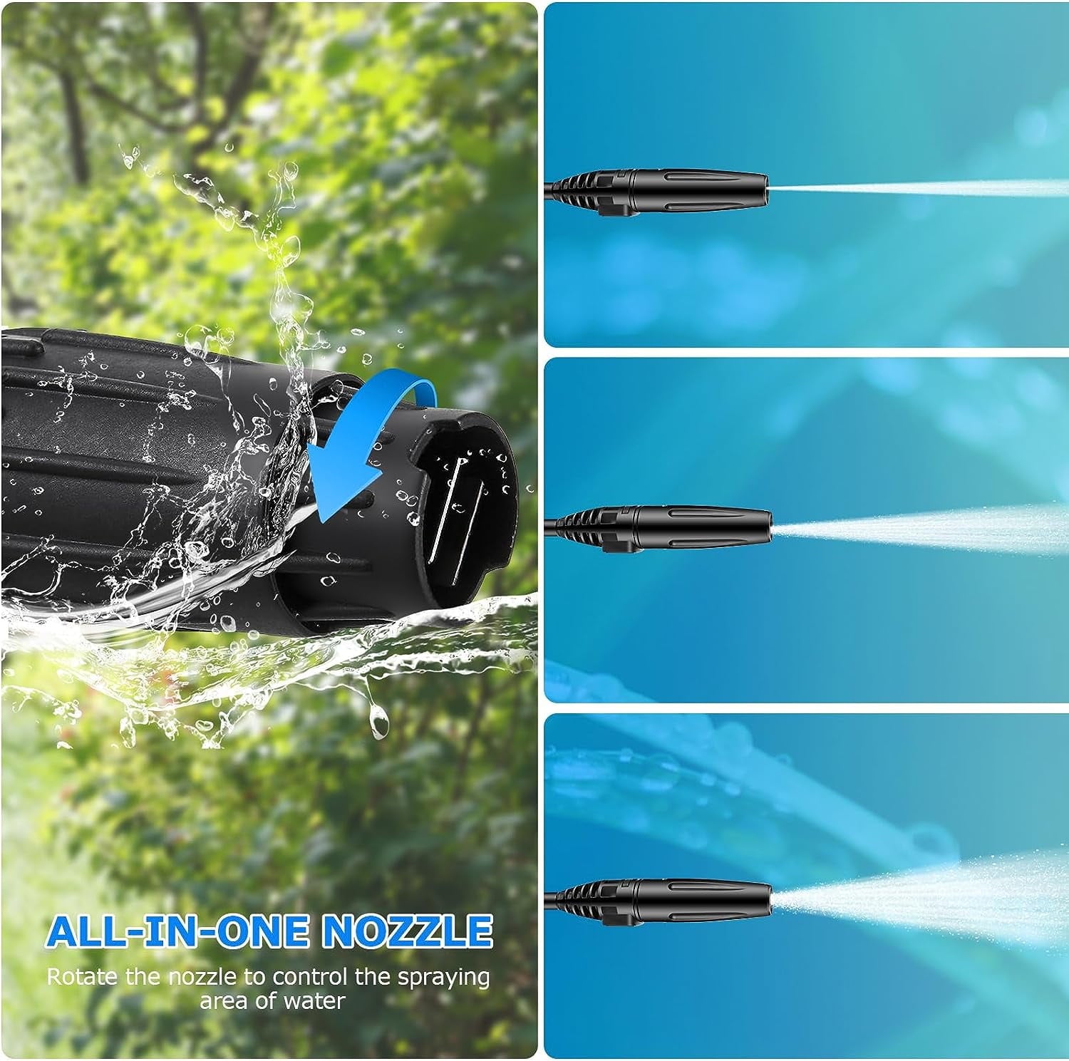 Electric Power Washer 1600W 2.0GPM, 20ft High Pressure Washer Hose + 35ft Power Cable, IPX5 Waterproof with 500ml Detergent Bottle, All-in-One Adjustable Nozzle, for Cars/Fences/Patios (Blue)