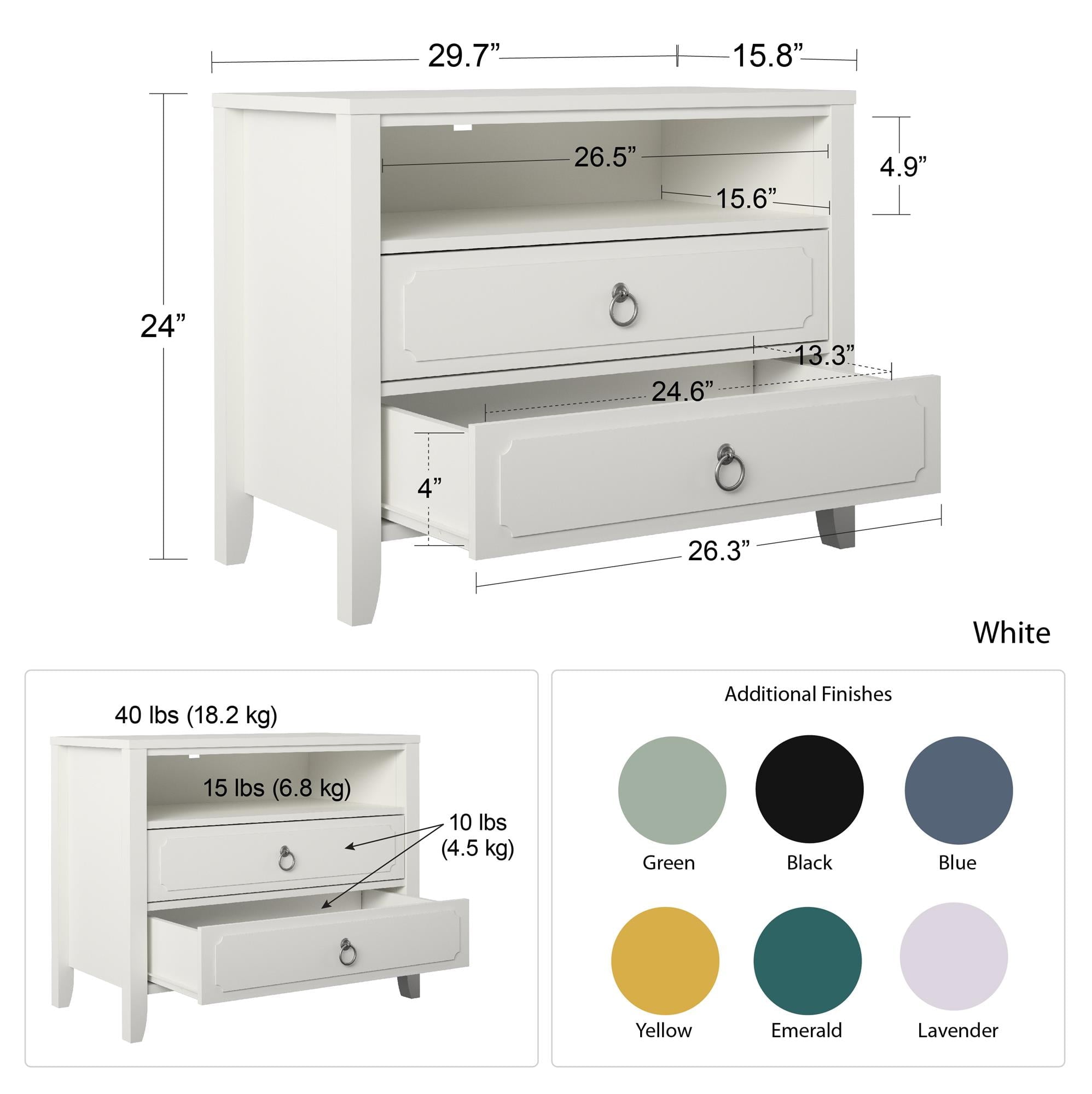 Novogratz Her Majesty 2 Drawer Nightstand, Soft White
