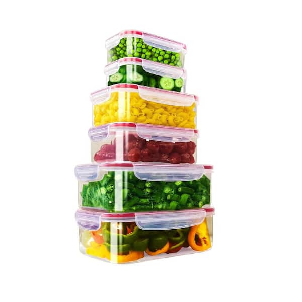 24-Piece Food Storage Containers with Snap Lids and Airtight Lids Set, Leak Proof and Microwave Safe, Red