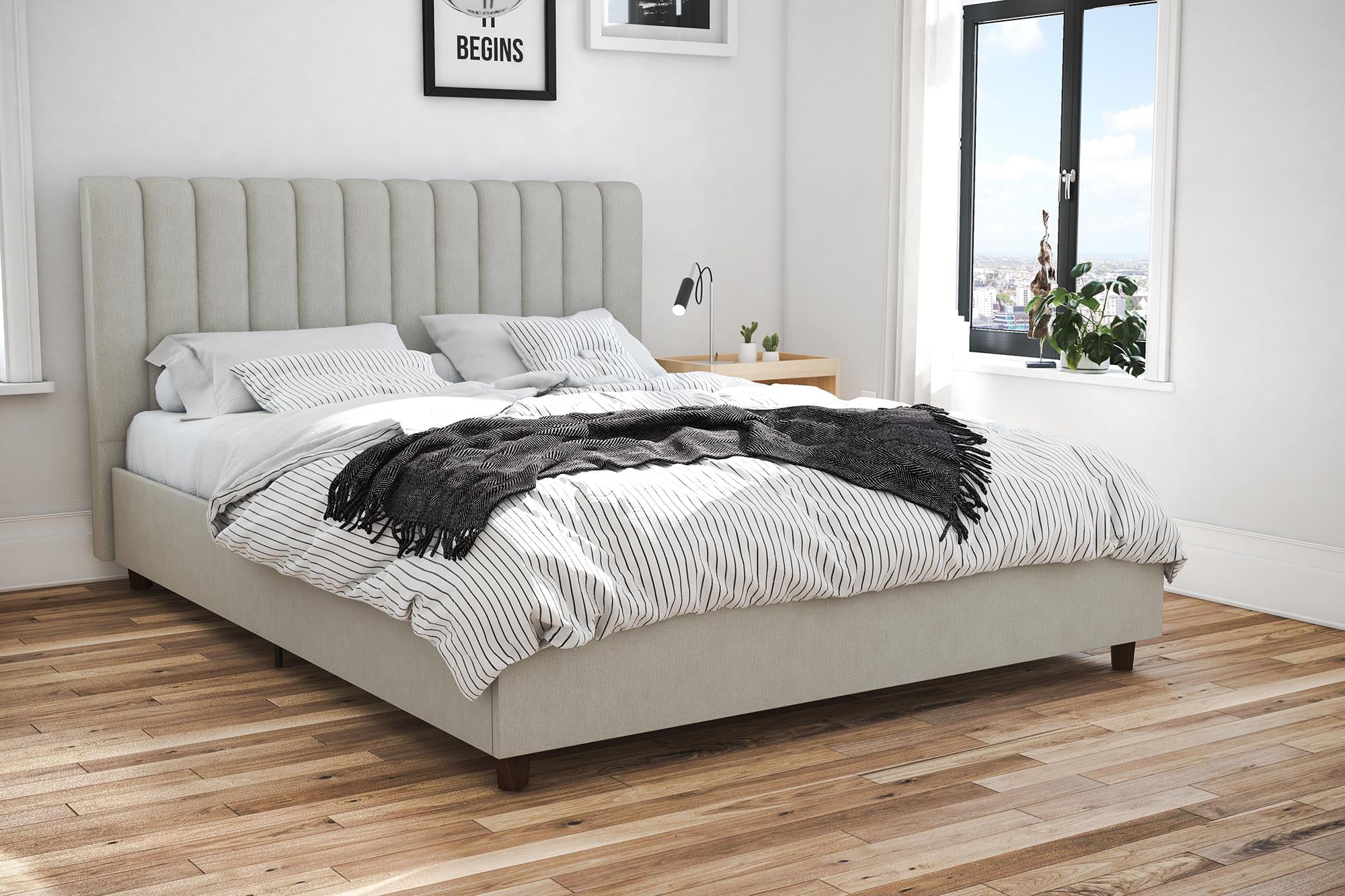 Novogratz Brittany Upholstered Bed, Queen, Gray Linen