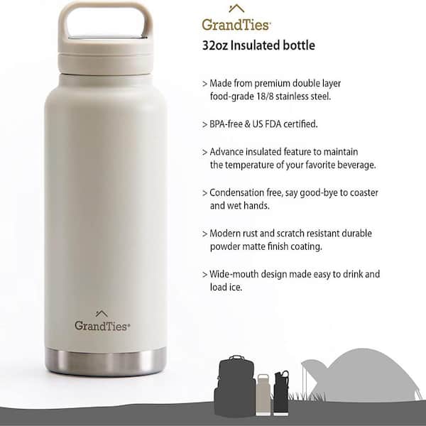 32 oz. Ivory White Travel Water Bottle - Wide Mouth Vacuum Insulated Water Bottle with 2-Style Lids