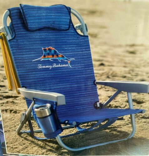 2 PACK - Tommy Bahama Back Pack Folding Beach Lake Deck Chair - Blue - NEW 2022