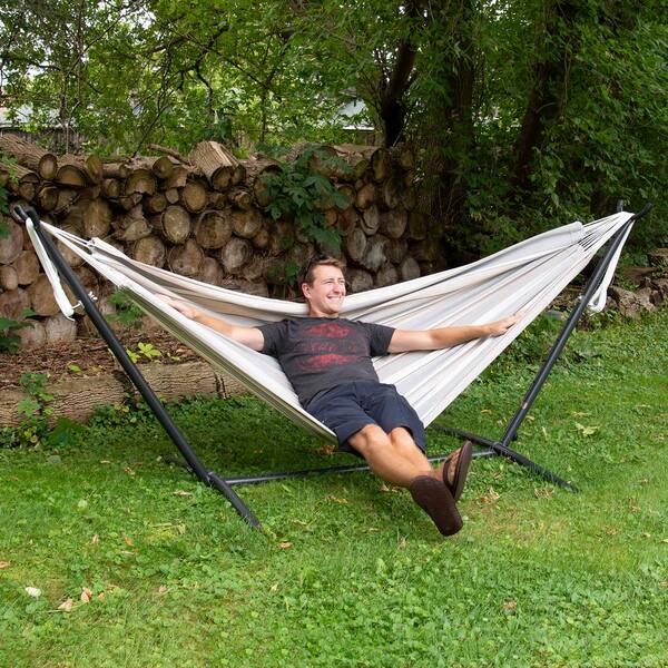 9 ft. Sunbrella Hammock Bed with Space Saving Steel Stand in Dove