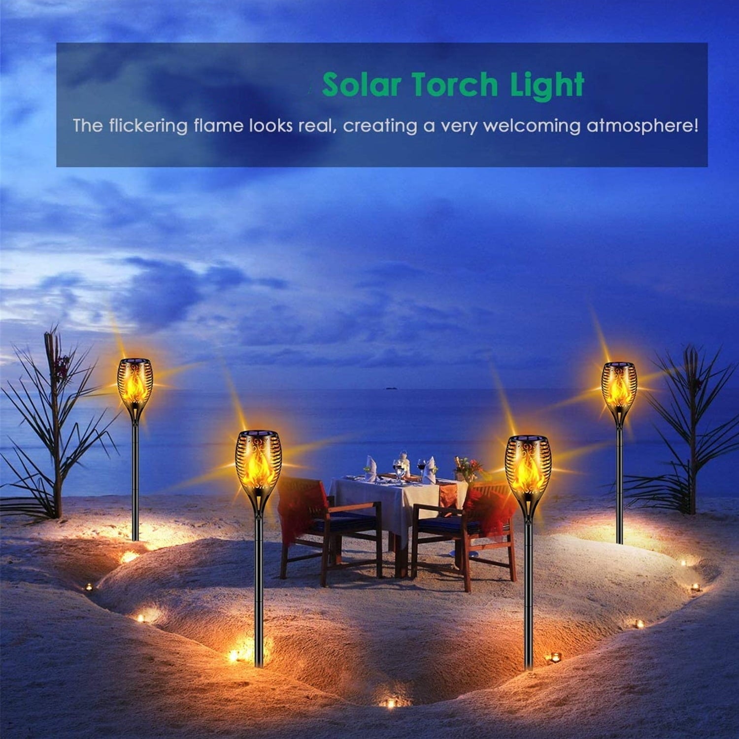 Flickering Solar Lights, 4 Pack Tiki Torch Lights with Flickering Flame, LED Waterproof Bamboo Yard Torch for Outside Garden Patio Pathway Blcak