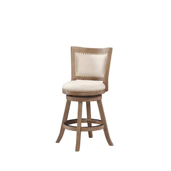 Melrose 24 in. Driftwood Wire-Brush Wood Frame Counter Height Bar Stool