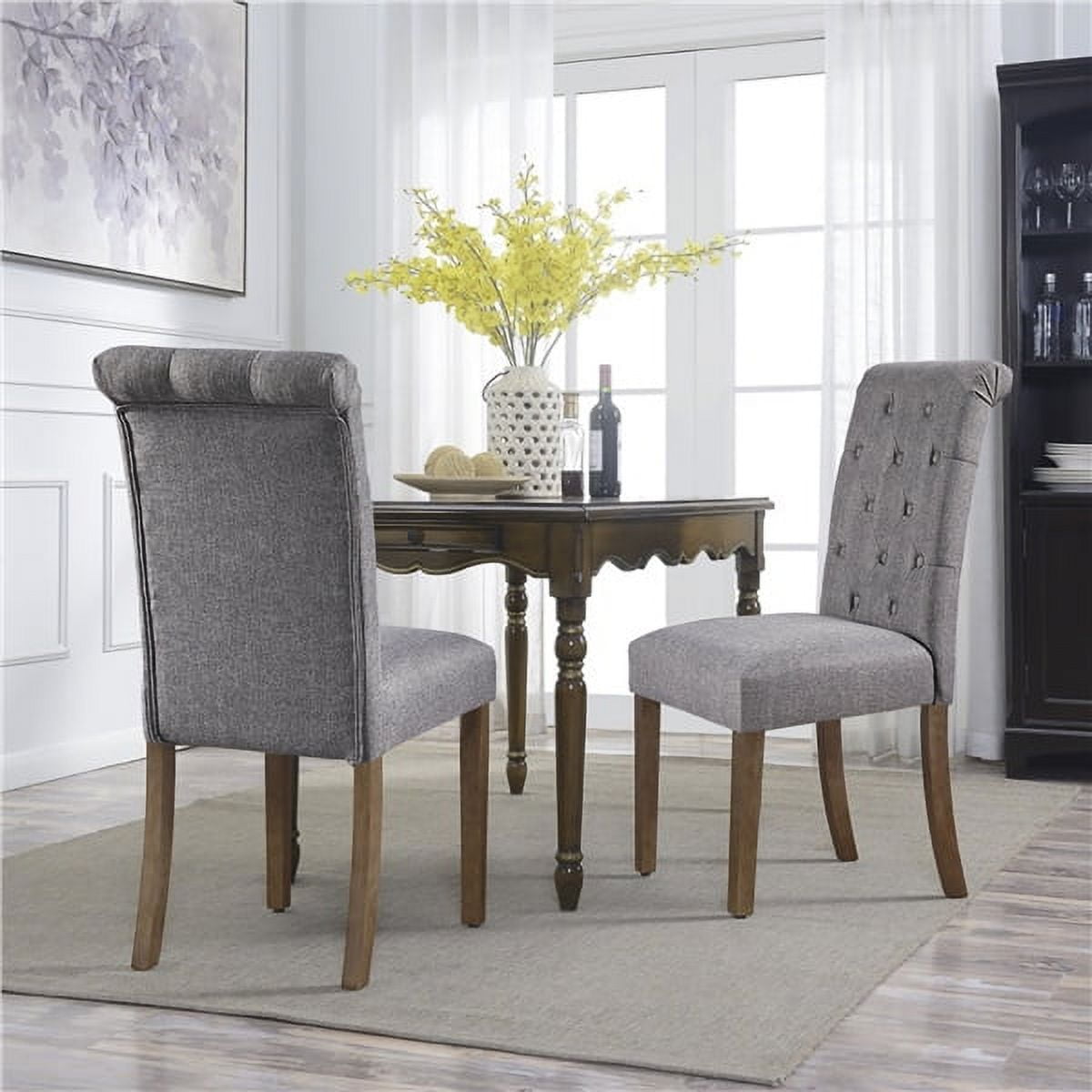 Alden Design Tufted Upholstered High Back Parson Dining Chair, Set of 2, Gray