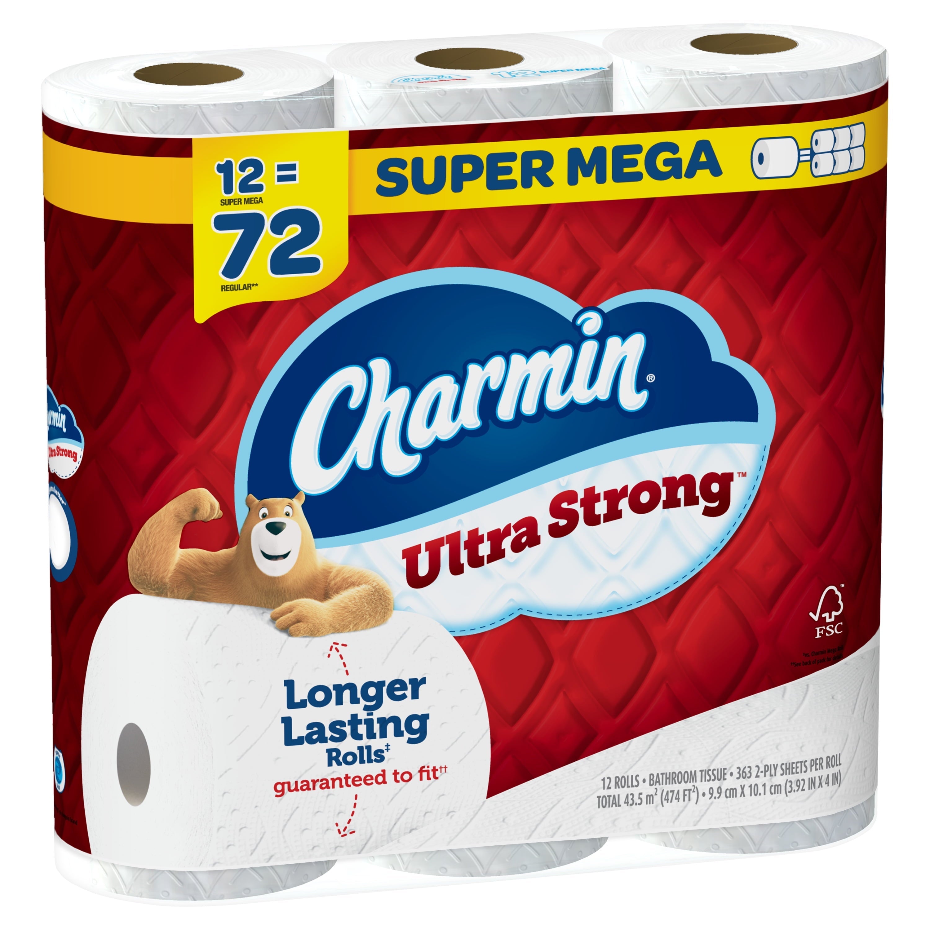 Charmin Ultra Strong Toilet Paper, 12 Super Mega Rolls