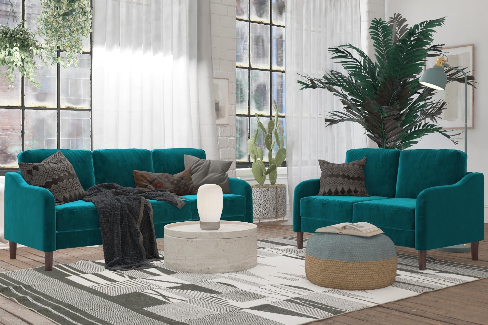 DHP Marbella 2-Seater Loveseat Sofa, Small Modern Couch, Green Velvet
