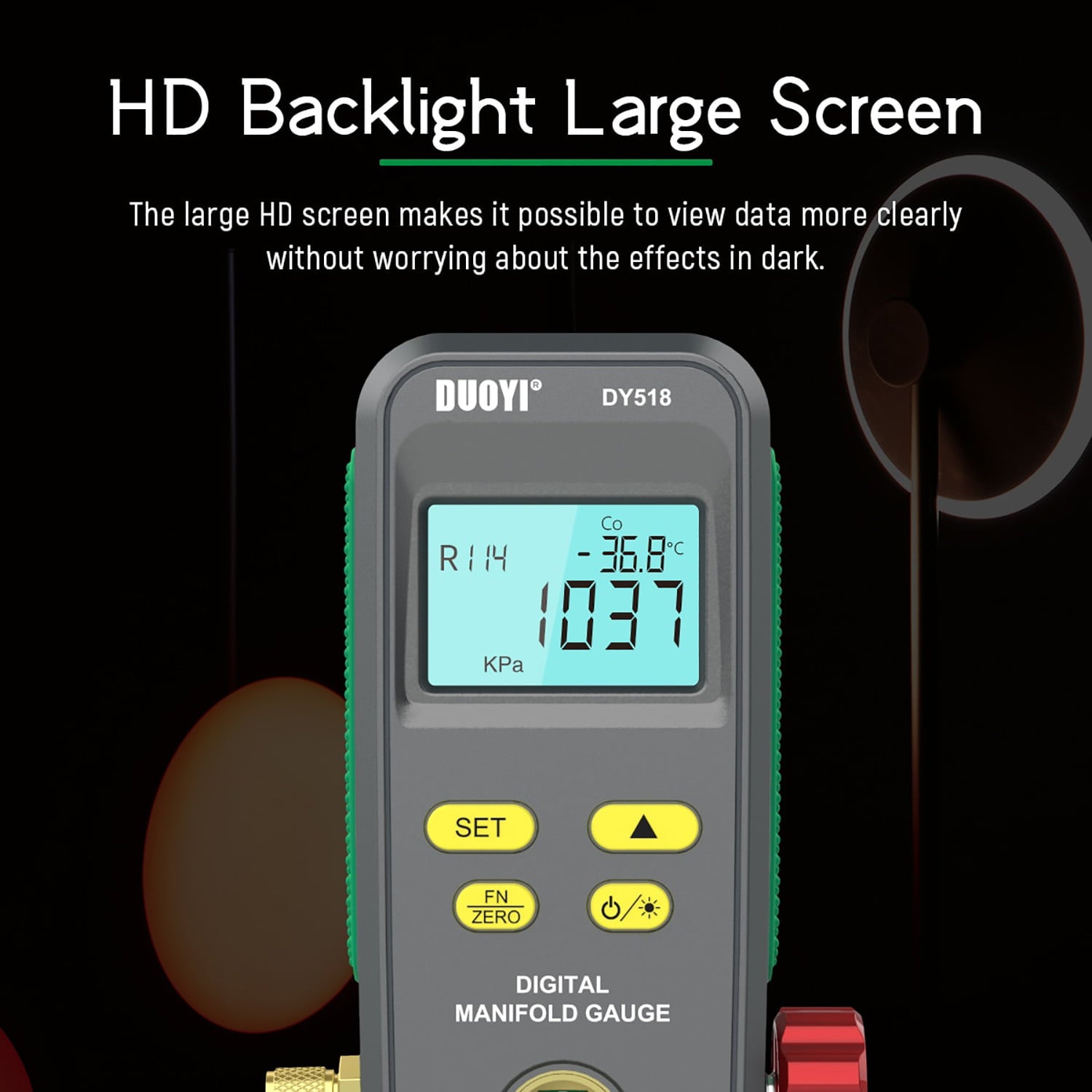 Refrigeration Digital Manifold Gauge, HVAC Vacuum Pressure Gauge, Air Conditioning Maintenance Diagnostic Tool, Freon Temperature Tester, R410a R134a Refrigerants Kit, DY518