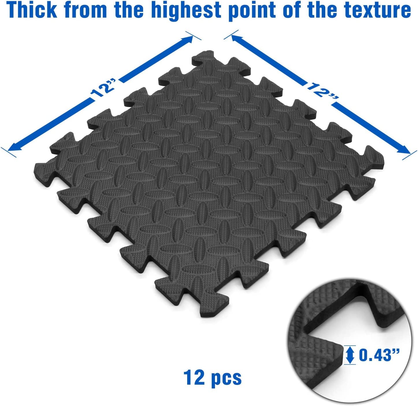 Yes4All 36 pcs Interlocking Exercise Foam Mats, Cover 36 sqft, 3/8 inch Thick, Black Color