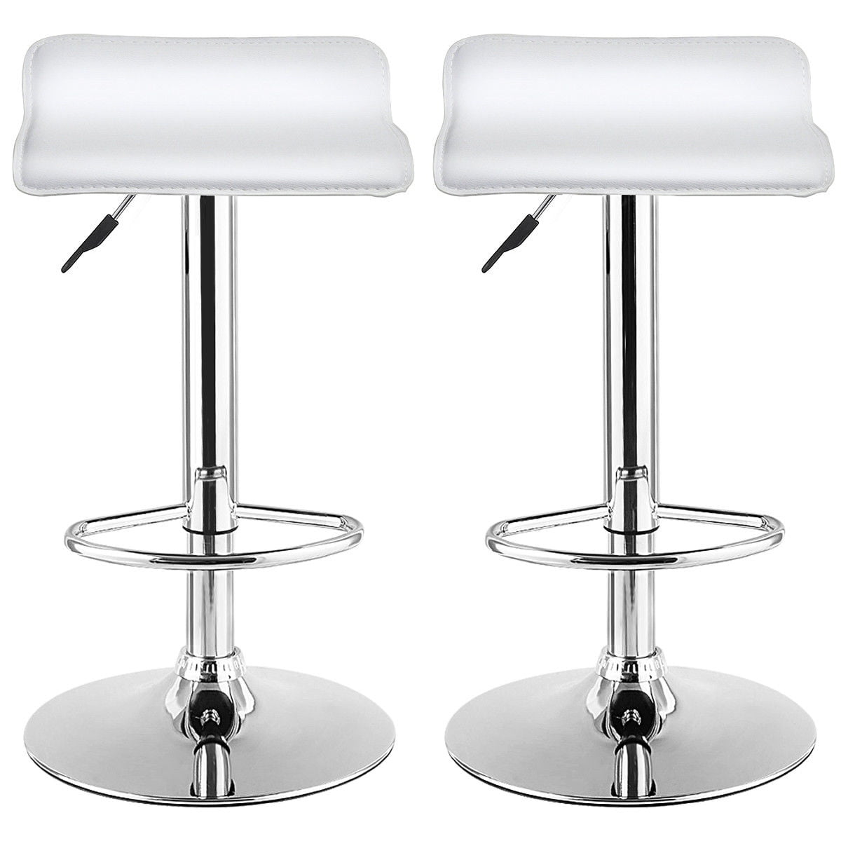 Costway Set of 2 Swivel Bar Stools Adjustable PU Leather Backless Dining Chair White Low Back