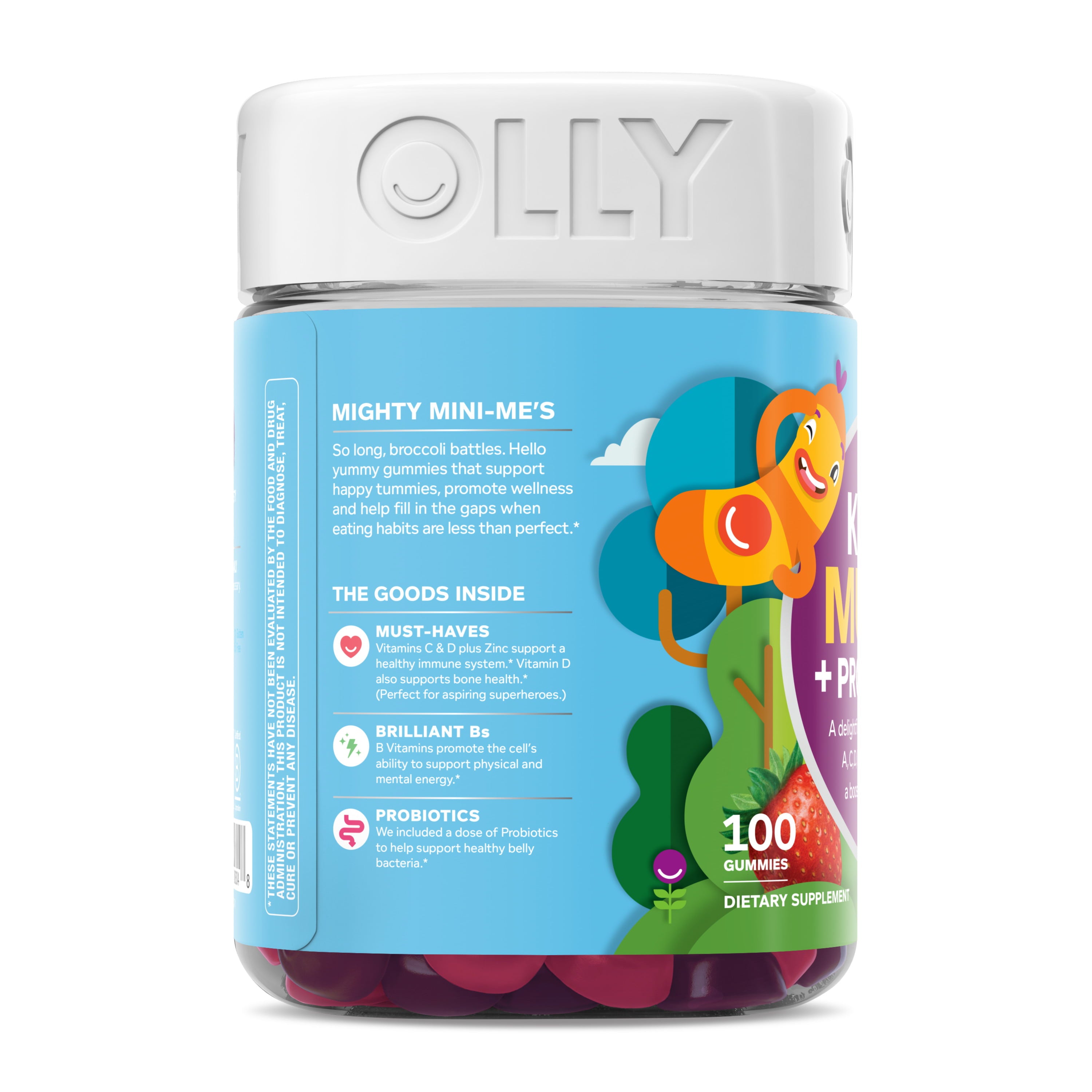 OLLY Kids Multivitamin + Probiotic Gummy, Vitamin A, C, D, E, B, Zinc, Berry, 100 Ct
