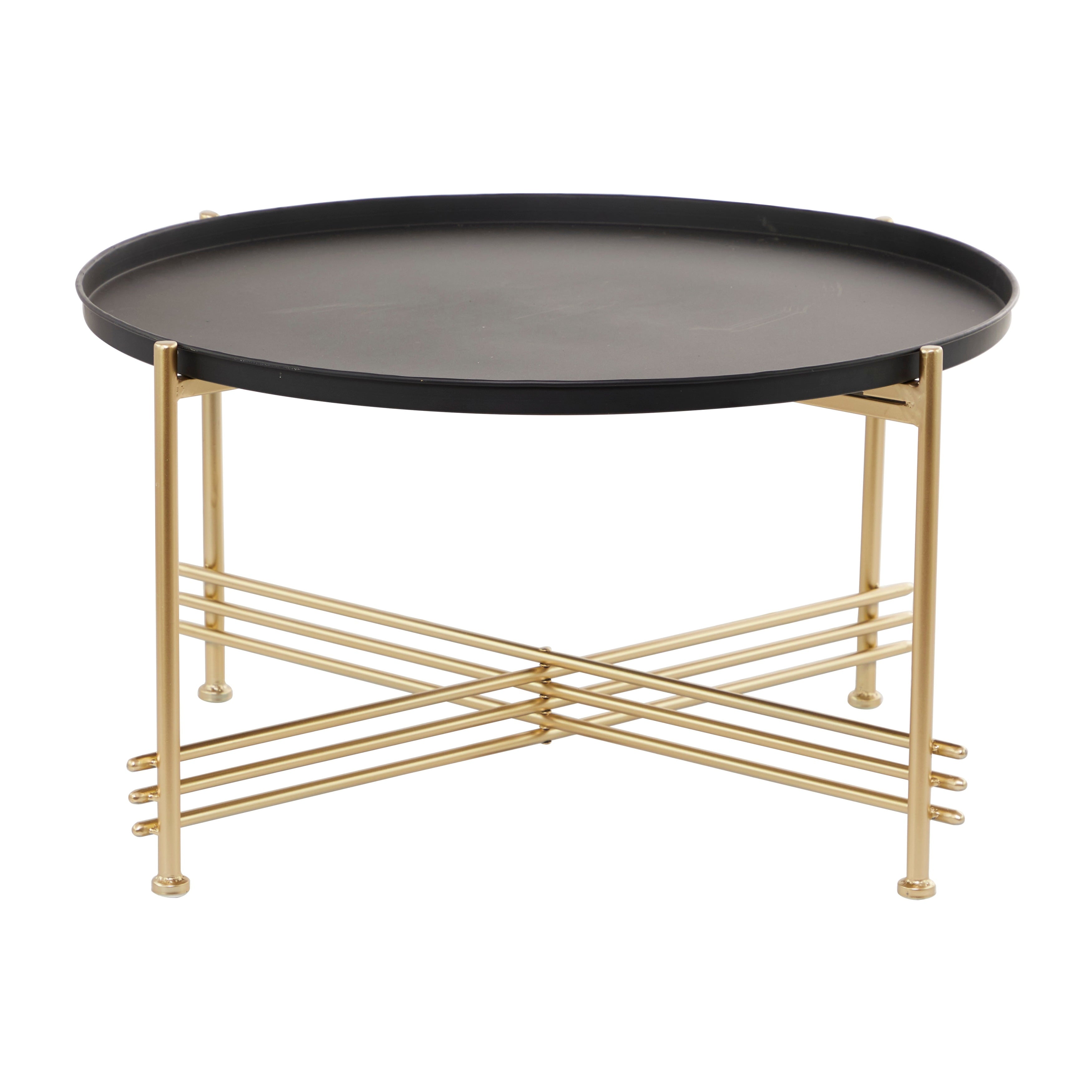 Studio 350 Black Metal Coffee Table with Gold X Shaped Base - 33 x 33 x 19