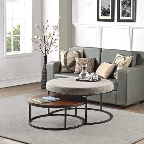 Gray and Brown Corbett Nesting Ottoman and Coffee Table 2-Piece Set for Living R