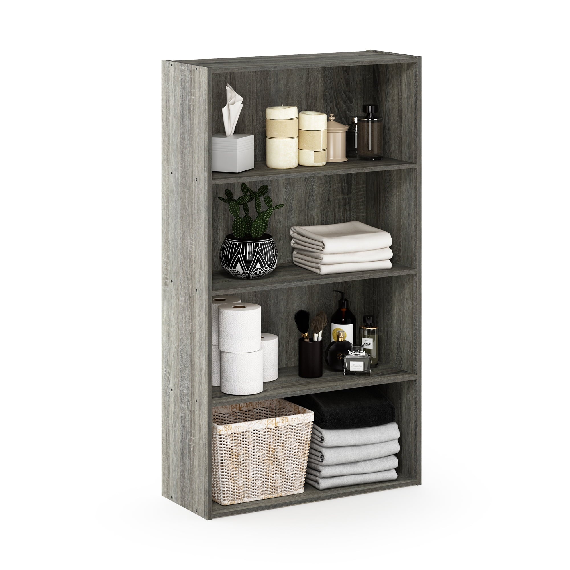Furinno Pasir 4 Tier Open Shelf, French Oak Grey