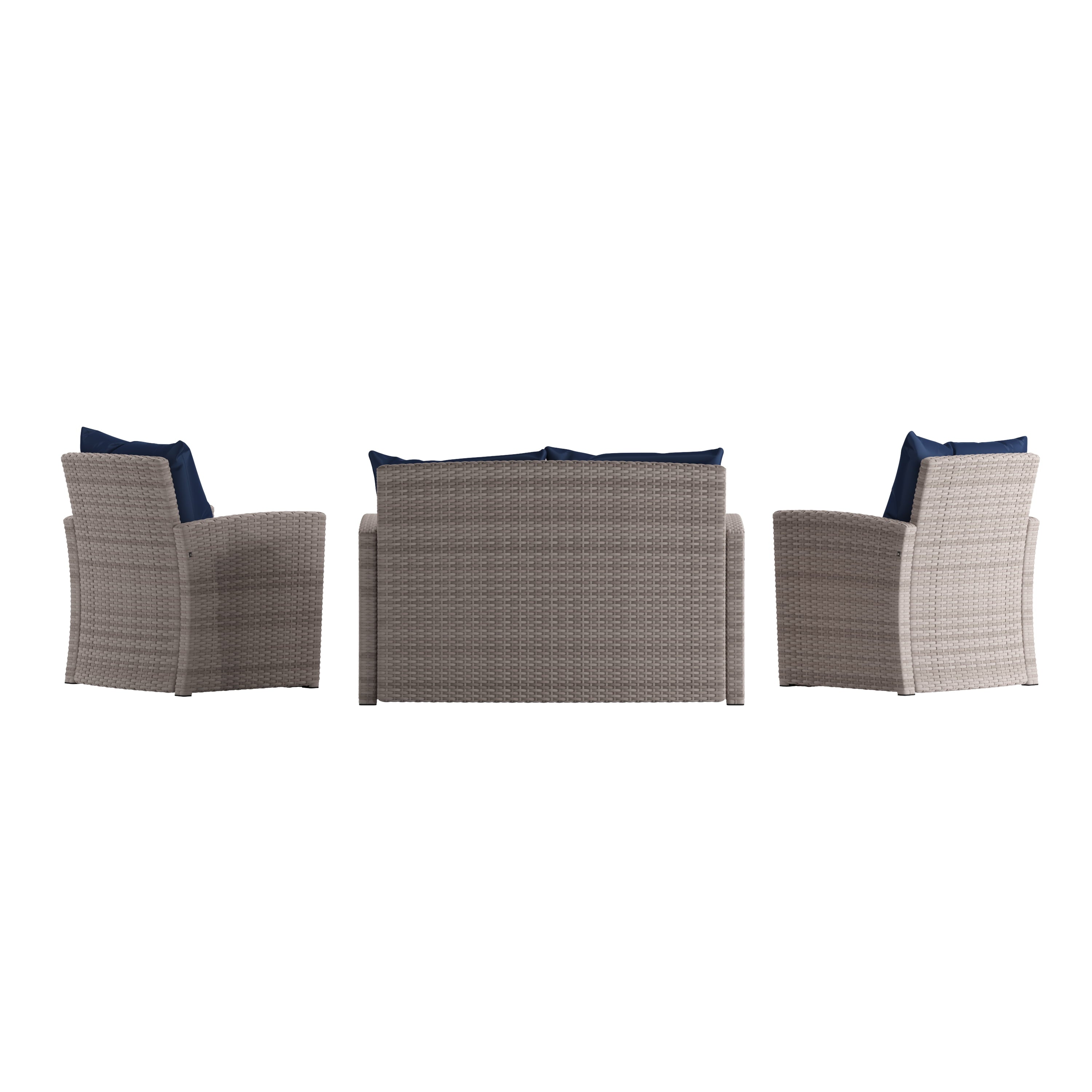 Flash Furniture Aransas Series 4 Piece Light Gray Patio Set with Navy Back Pillows and Seat Cushions