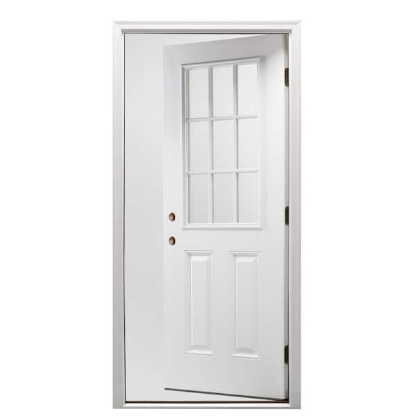 30 in. x 80 in. Right-Hand Inswing 9-Lite Clear 2-Panel Primed Fiberglass Smooth Prehung Front Door on 6-9/16 in. Frame