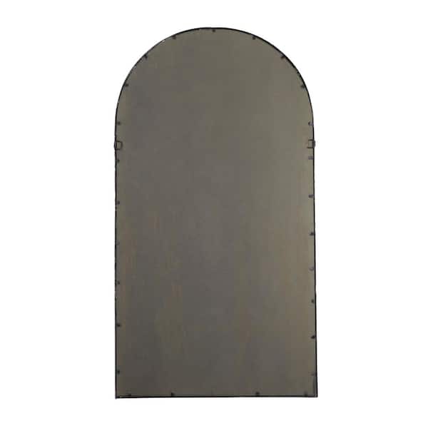 59 in. x 32 in. Window Pane Inspired Arched Framed Brown Wall Mirror with Arched Top