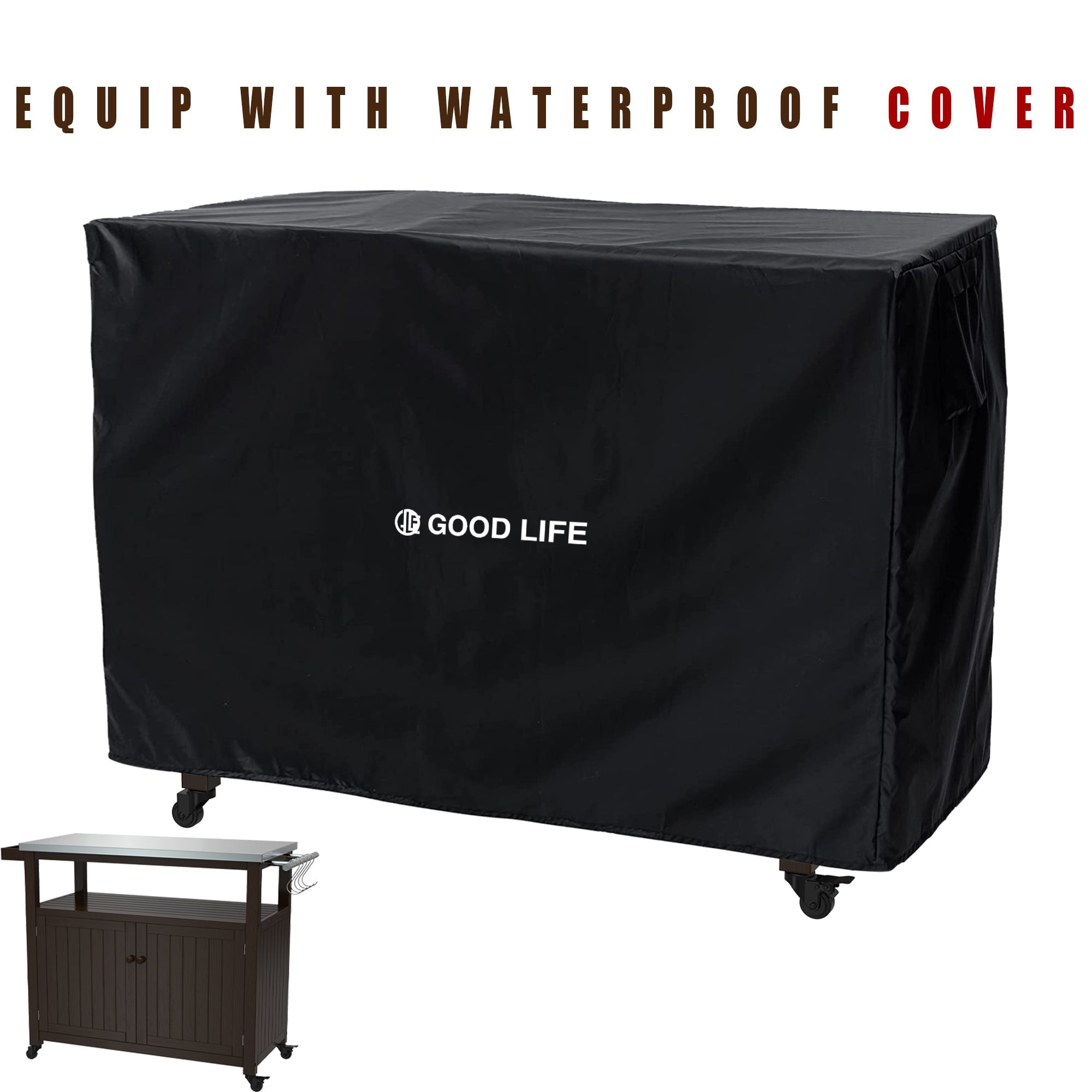 Prep Table Grill Station, Solid Wood Movable Dining Cart Table, Dark Brown