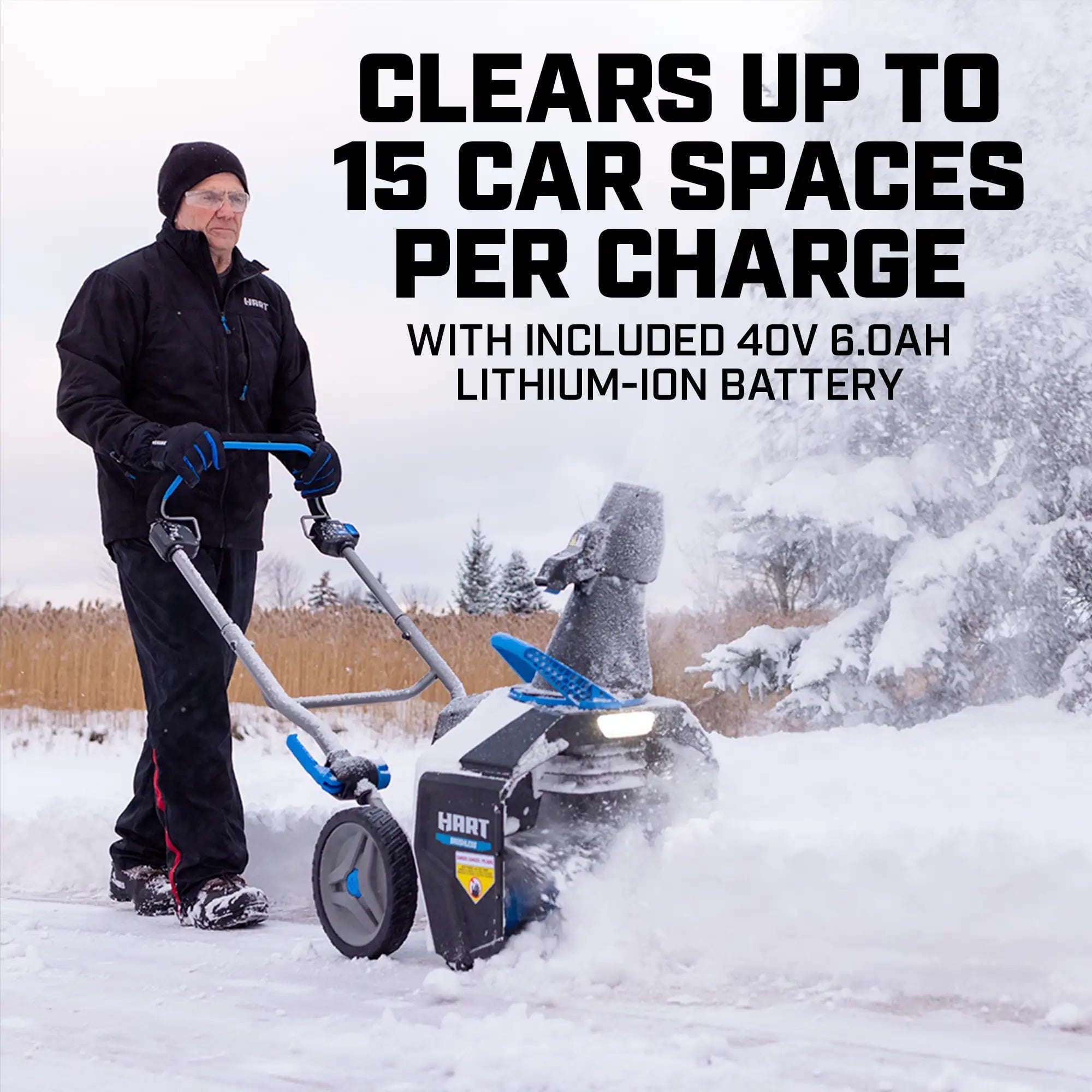 HART 40-Volt 18-inch Battery-Powered Brushless Snow Thrower Kit, (1) 6.0Ah Lithium-Ion Battery