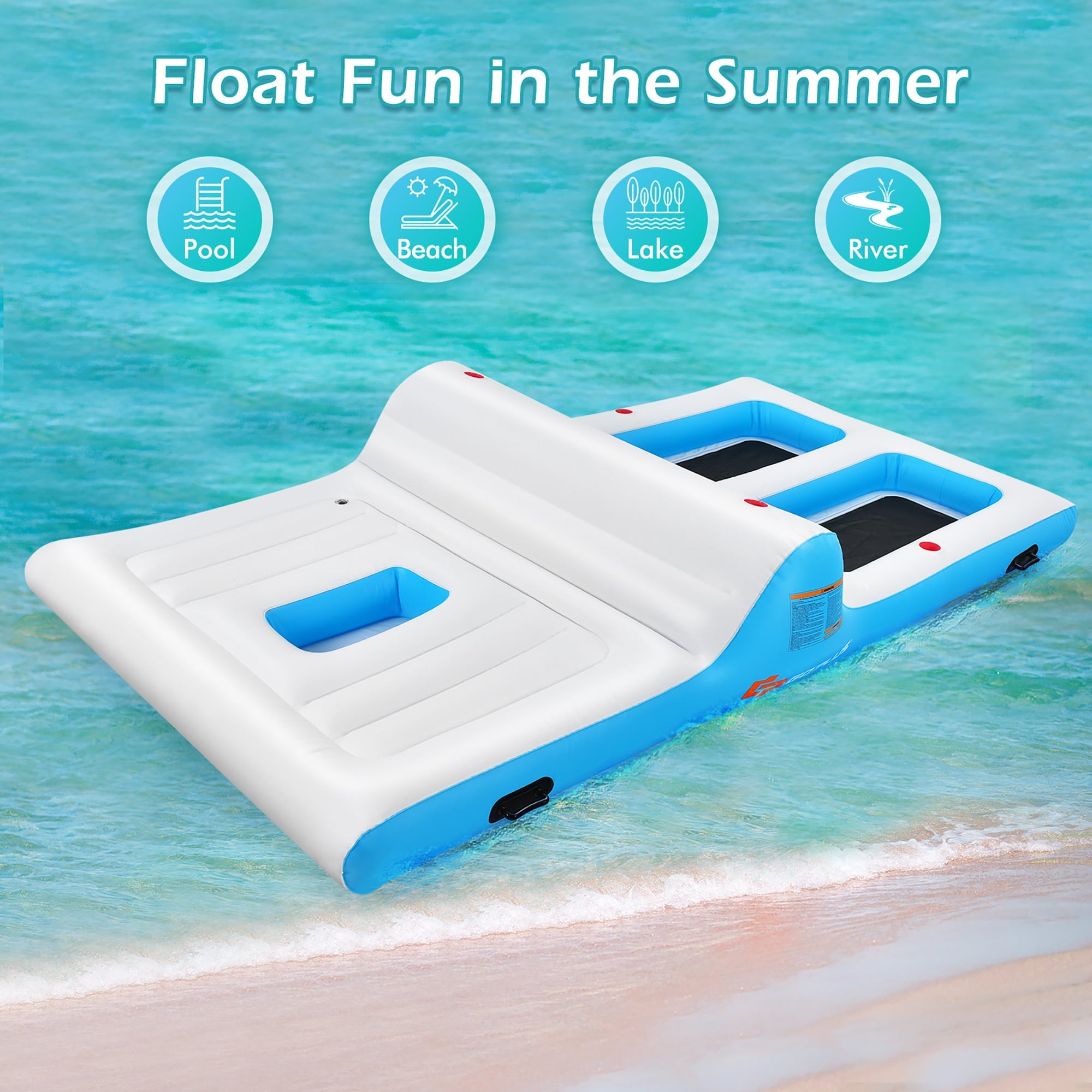 Costway Giant 4 Person Inflatable Island Lake Floating Lounge Raft W/ 130W Electric Air Pump