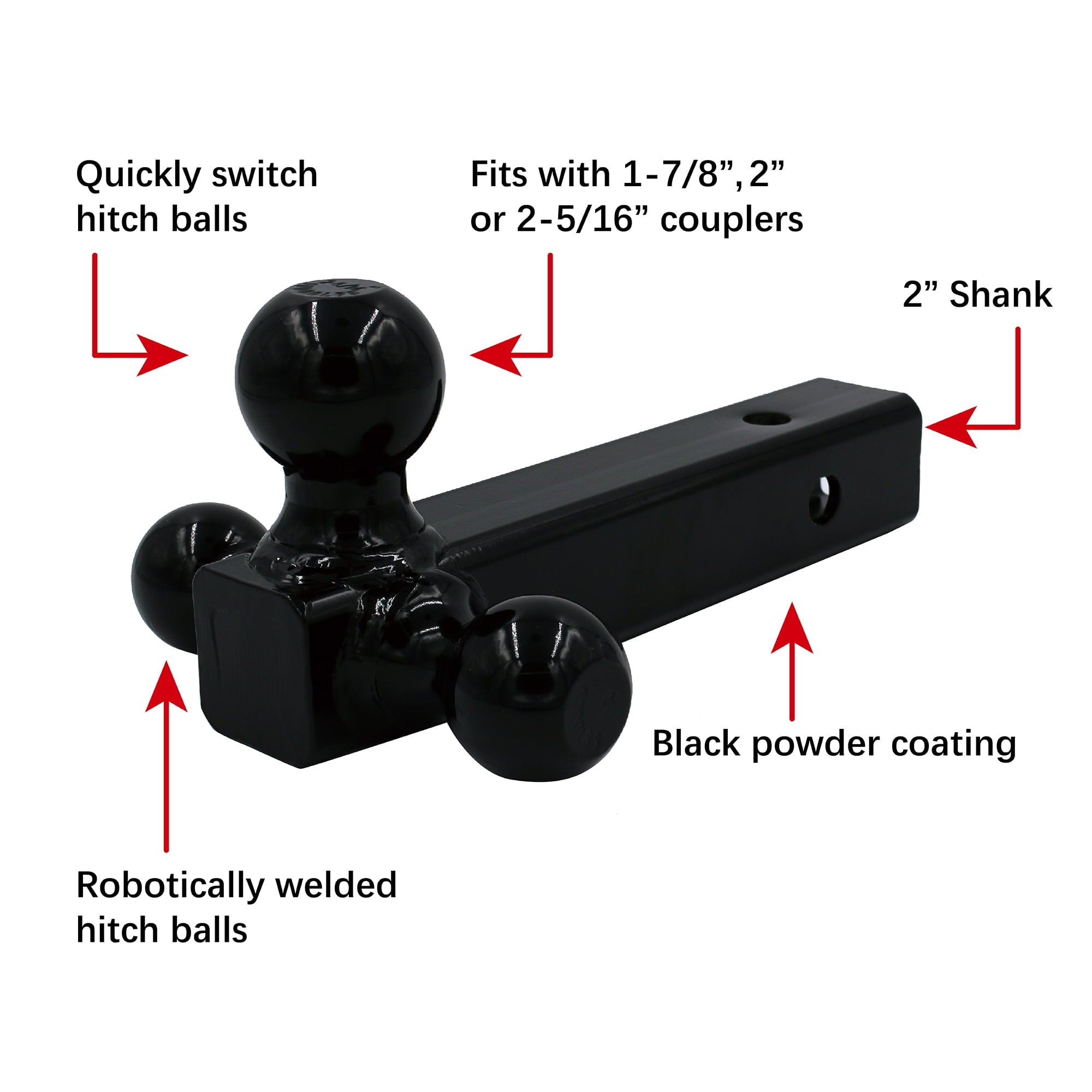 Hyper Tough Automotive Vehicle Hitch Triple Ball Mount, Class III and IV Towing, Black