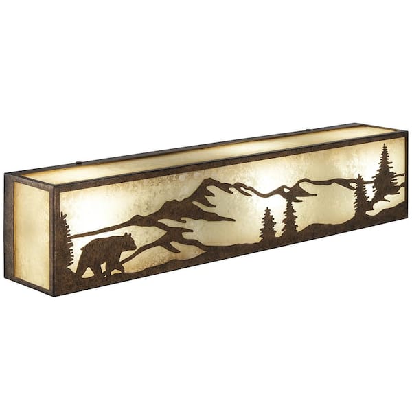 Ansley Pine 24 in. 3 Light Rustic Bronze Vanity Light Bar with Sunset Glass