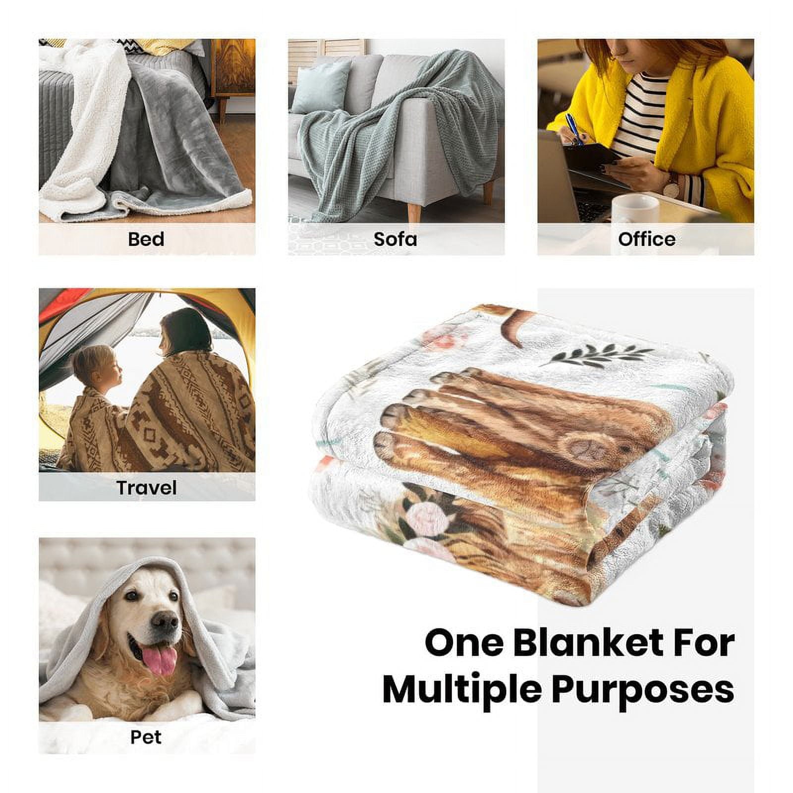 Highland Cow Print Blanket Cute Rustic Farm Animal Cow and Flowers Throw Blankets Soft Flannel Bedding Blanket 50