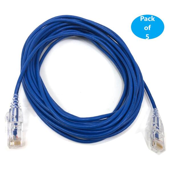 25 ft. Cat 6A 28 AWG Ultra Slim Patch Cable, Blue (5-Pack)