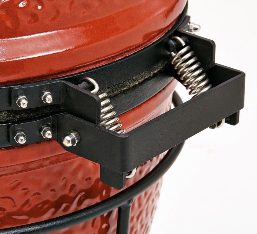 Jr. 13.5 in. Portable Charcoal Grill in Red with Cast Iron Cart, Heat Deflectors and Ash Tool