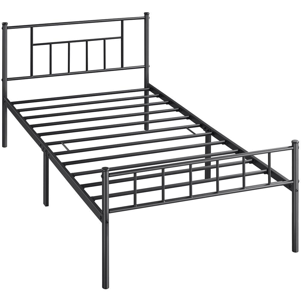 SMILE MART Modern Spindle Headboard & Footboard Metal Twin Bed, Black