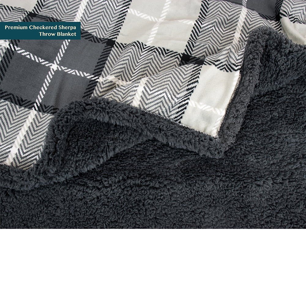 PAVILIA Premium Plaid Sherpa Fleece Throw Blanket | Super Soft, Cozy, Plush, Lightweight Microfiber, Reversible Throw for Couch, Sofa, Bed, All Season (50 X 60 Inches Charcoal Grey)