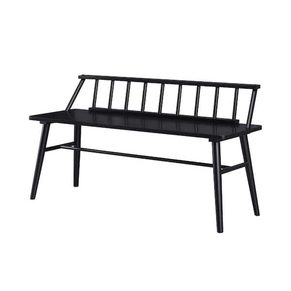 Black Solid Wood Scandinavian Bench with Low Spindle Back (26 in. H x 48 in. W x 17 in. D)