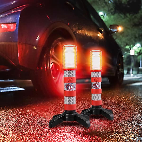 Emergency LED Road Flares, 3 Separate Lighting Modes, Battery-Powered (2-Pack)