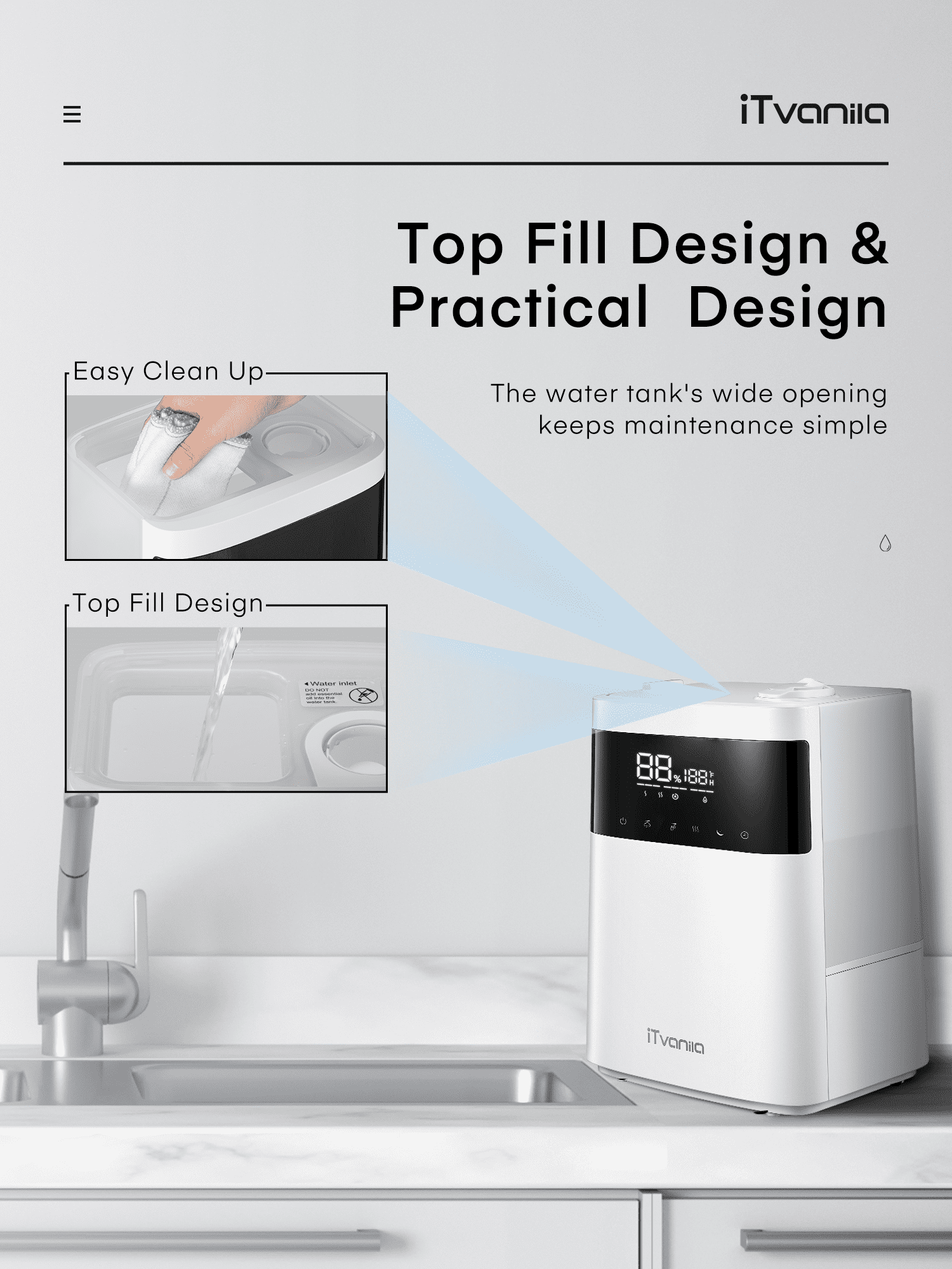 ITvanila Humidifier, 5.5L Warm and Cool Mist Humidifiers for Bedroom with Customized Humidity, Sleep Mode and 12H Timer, for Living Room, Office and Baby Room (White)