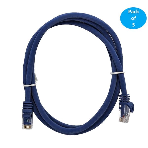 5 ft. Cat 6A UTP Ethernet Patch 24AWG Cable Blue (5-Pack)