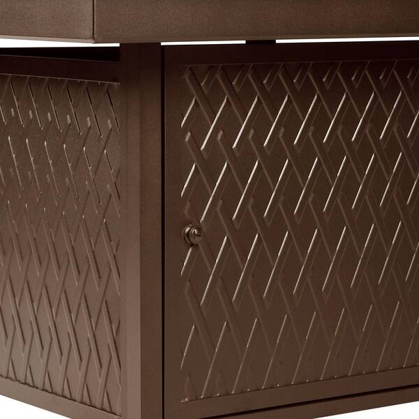 42 in. x 42 in. Brown Square Aluminum Propane Fire Pit Table with Glass Beads, 2 Covers, Lid, 55,000 BTUs