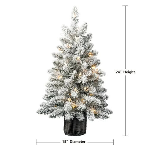 24" Pre-Lit Cooper Flocked Spruce Artificial Christmas Tree with Clear LED Light
