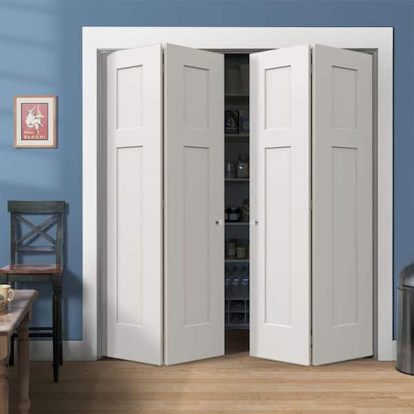 36 in. x 80 in. 3 Panel Craftsman White Painted Smooth Molded Composite Closet Bi-Fold Double Door