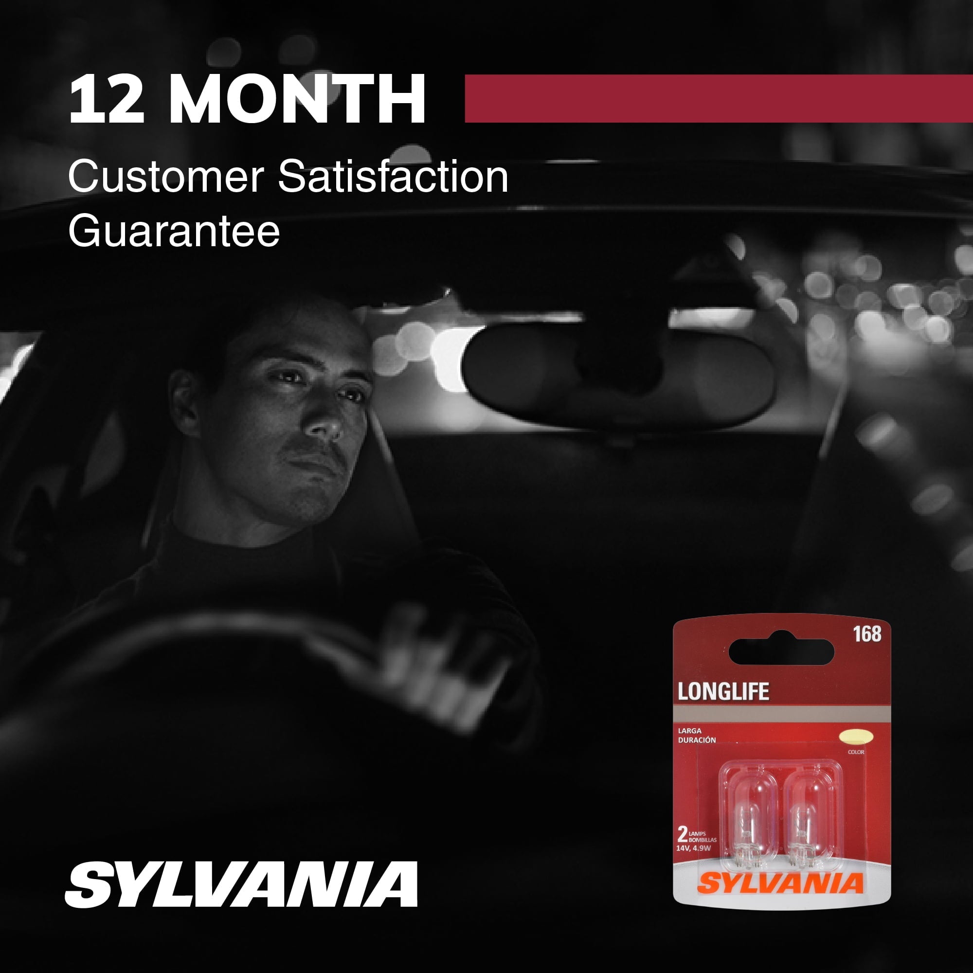 Sylvania 168 Long Life Automotive Mini Bulb, Pack of 2.