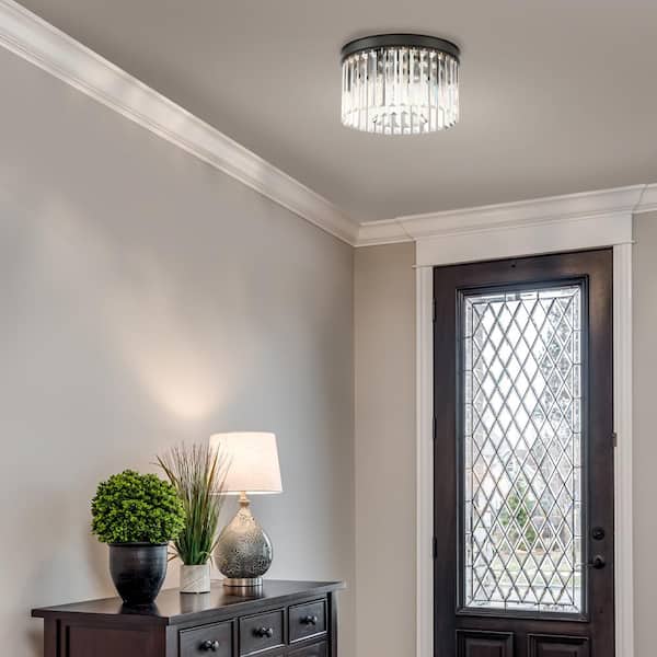 North Falls 13 in. 3-Light Black Flush Mount Light with Crystals