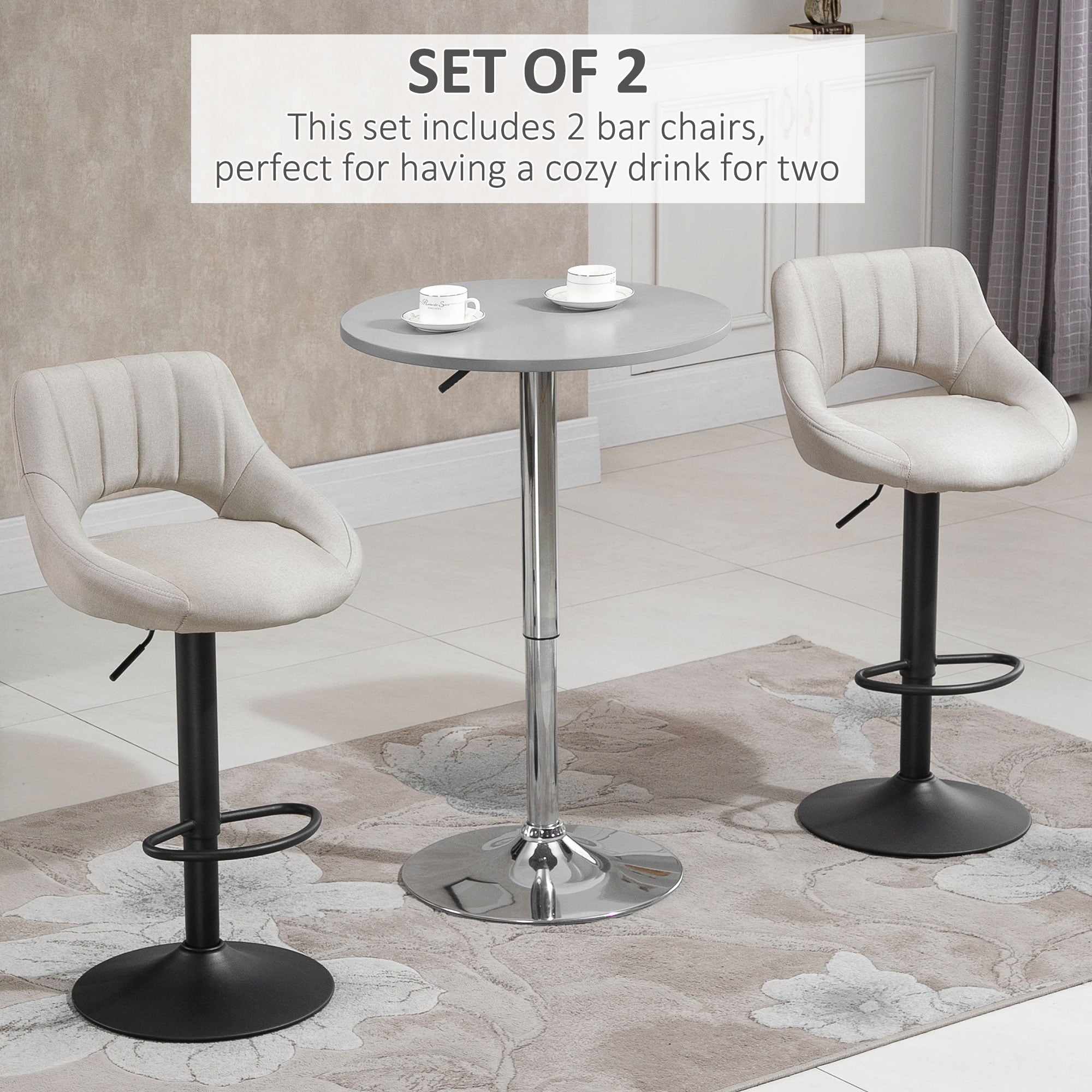 HomCom Bar Stool with Adjustable Height & 360-Degree Swivel, White, Set of 2